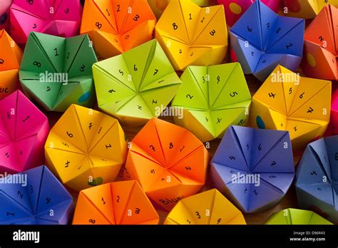 Multicolored Cootie Catchers Origami Fortune Teller With Numbers And