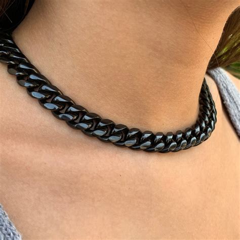 Black Chain Choker Stainless Steel Choker Thick Cuban Black Etsy