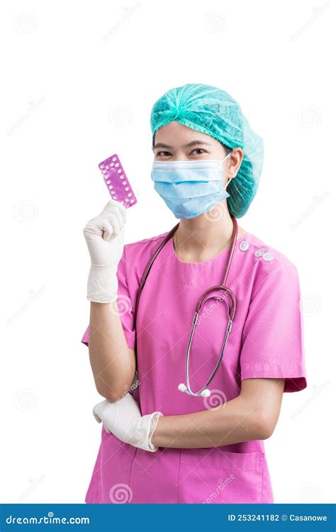 Female Doctor Holding Birth Control Pills Contraceptives In Hands For