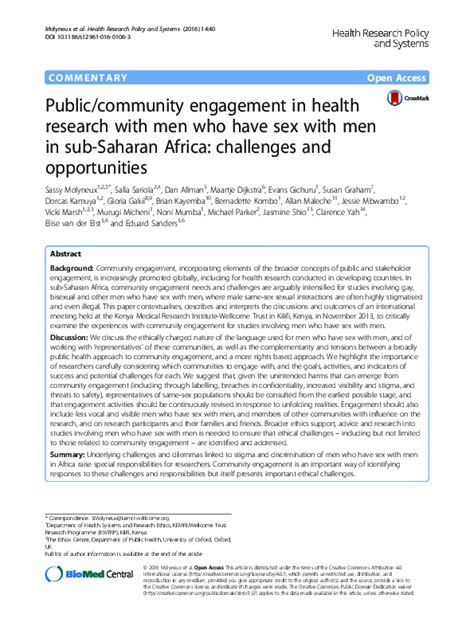 Pdf Public Community Engagement In Health Research With Men Who Have