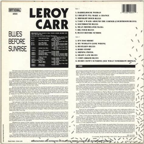 Leroy Carr Blues Before Sunrise Danish Vinyl Lp Album Lp Record 702298