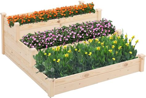 Suncrown 3 Tier 4x4ft Wooden Raised Garden Bed Planter Box Kit For