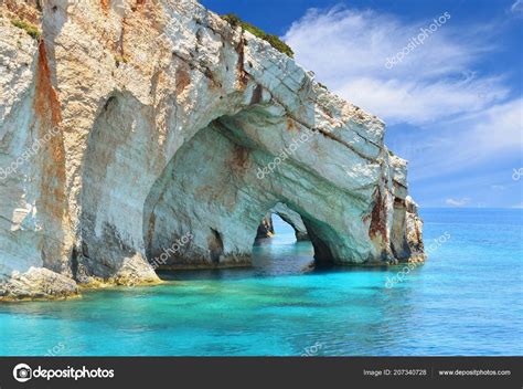 Cuevas Azules Isla Zakynthos Grecia Fotograf A De Stock Kwasny