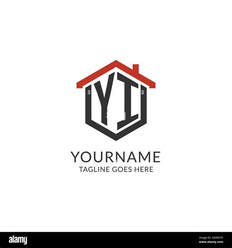 Initial Logo YI Monogram With Home Roof Hexagon Shape Design Simple