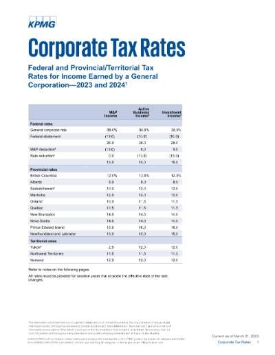 Canadian Corporate Tax Tables Kpmg Canada