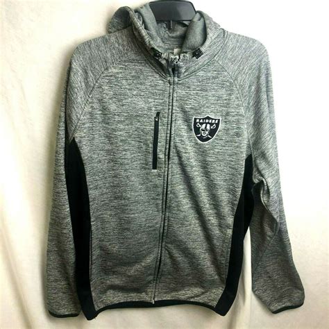 Nfl Oakland Raiders Full Zip Hoodie Mens Large Silver Black Heathered