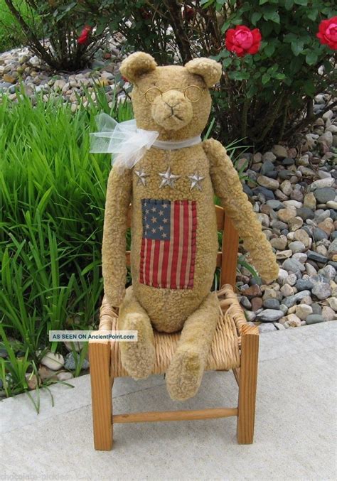 Large Americana Teddy Bear American Flag Stars Primitive United States