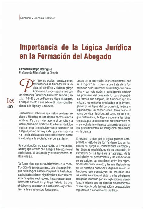 Pdf Importancia De La L Gica Jur Dica En La Formaci N Del Abogado