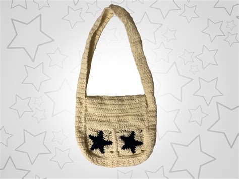 White Crochet Star Messenger Bag With Navy Blue Stars Etsy