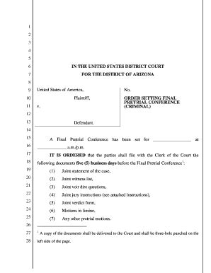 Fillable Online Test Azd Uscourts DLR Order Setting Final Pretrial