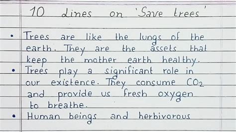 Write 10 Lines On Save Trees English Handwriting YouTube