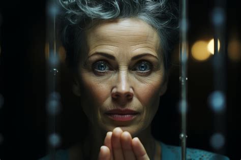 Premium AI Image A Woman With Grey Hair And Blue Eyes Is Holding A Glass