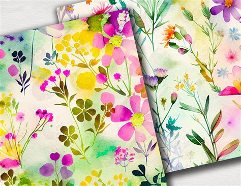 Watercolor Flowers Digital Paper Pack Spring Floral Paper - Etsy