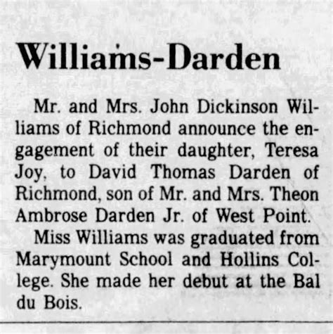 August 1986 Engagement Of David Thomas Darden ™