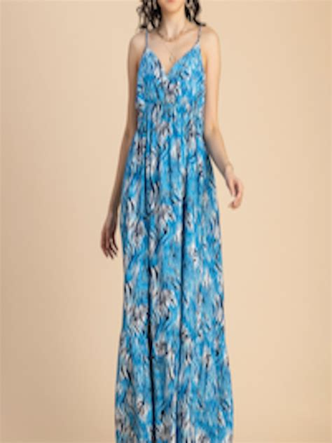 Buy Moomaya Abstract Printed V Neck Sleeveless Tiered Maxi Dress