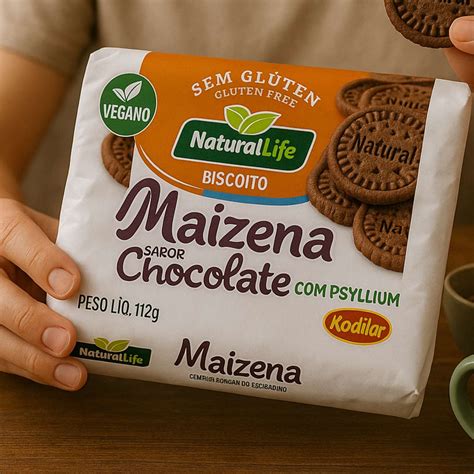 Biscoito Maizena Sem Glúten Com Psyllium Sabor Chocolate 112g Natural