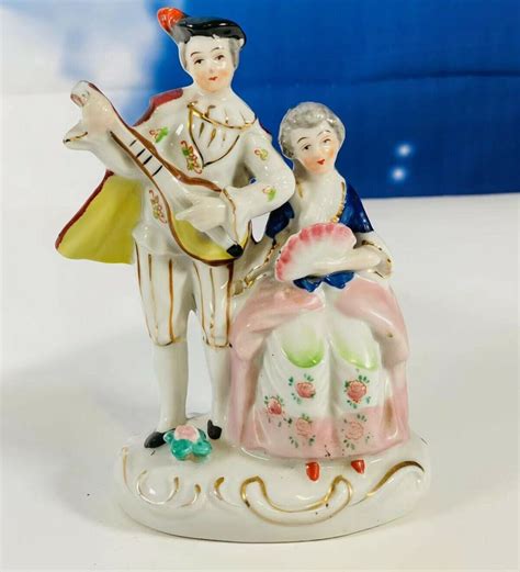 Occupied Japan Porcelain Figurine Colonial Couple Lute Player Hand Painted 6 Ebay