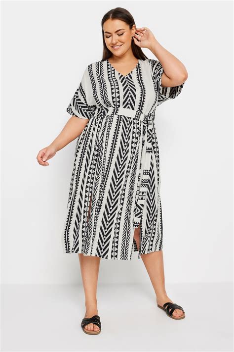 Yours Plus Size Black And White Aztec Print Embroidered Maxi Dress