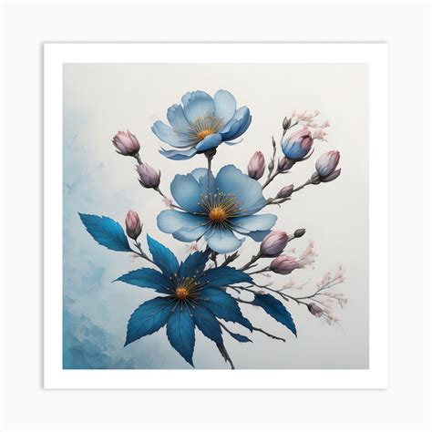 Blue Flowers Art Print By Warz Ai Fy