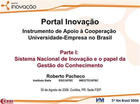 Sistema Nacional De Inovacao E O Papel Da Gestao Do Conhecimento PPT