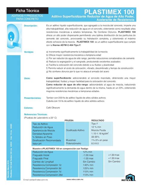 PDF Ficha Técnica PLASTIMEX 100 retex mx Aditivo