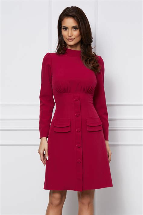 Rochie Moze Magenta Cu Nasturi Si Buzunare Decorative