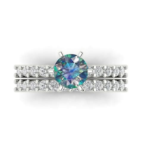 Clara Pucci 18k White Gold Round Cut 1ct Synthetic Blue Moissanite