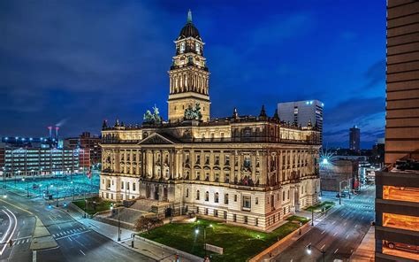 Detroit City Hall Detroit American City Landmark Evening Old