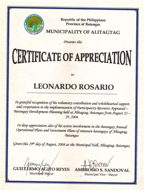 Other Awards And Certificates Leonardo B Rosario