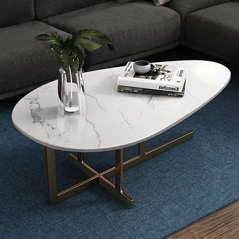 Modern White Coffee Table With Marble Top Metal Frame Homary