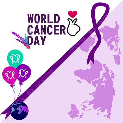 World Cancer Day Vector Hd Images World Cancer Day With Long Purple Ribbonand Ballons Hope