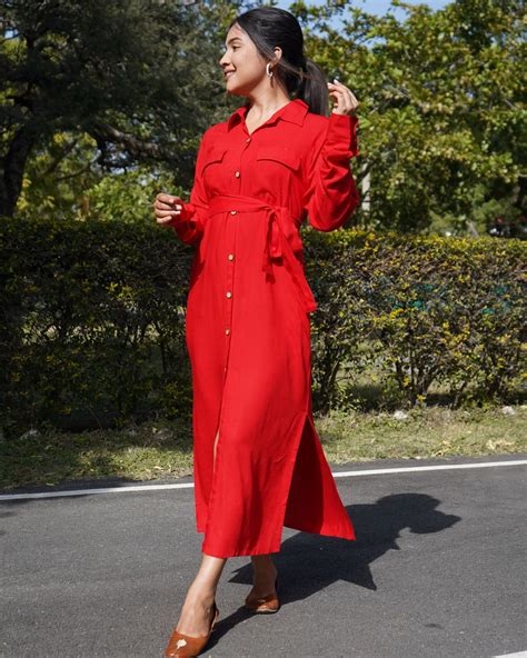 Red shirt dress with belt - Set of two by Half Full Half Empty | The ...