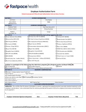 Fillable Online Employer Authorization Form Fast Pace Health Fax Email