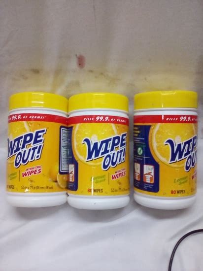 Qty 3 Wipe Out Lemon Scent Antibacterial Wipes Estate And Personal