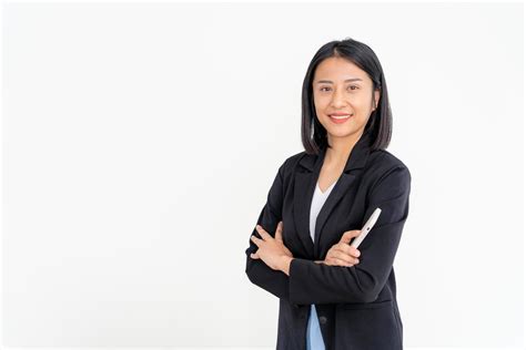 Asian Businesswoman Smiling And Holding Smartphone Beautiful Asian