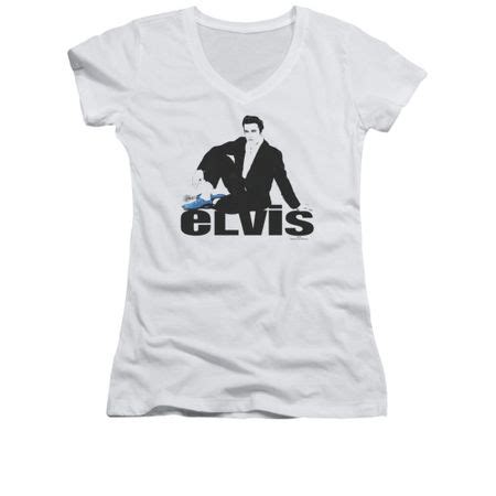 Elvis Presley Shirt Juniors V Neck Blue Suede White T Shirt Elvis