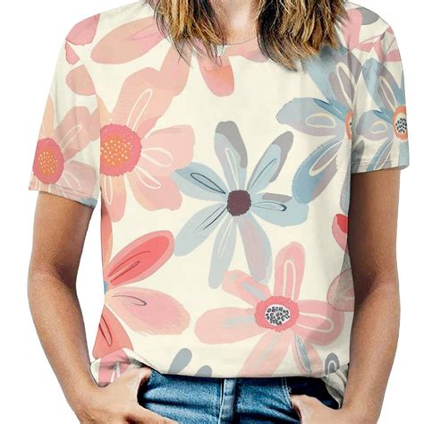 DNAGSBBSN Casual Flowers 36 Full Print Graphic T Shirts Short Sleeve