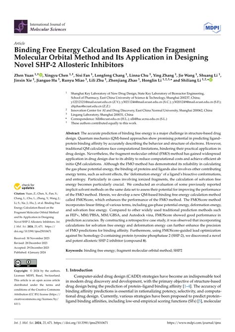 PDF Binding Free Energy Calculation Based On The Fragment Molecular