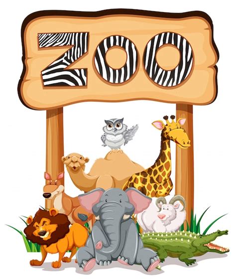 Free Vector | Wild animals under the zoo sign