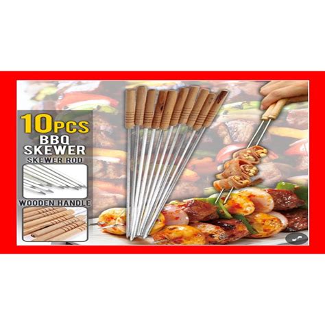 10pcs Stainless Steel BBQ Skewer Stick Barbecue Rod 30cm Shopee