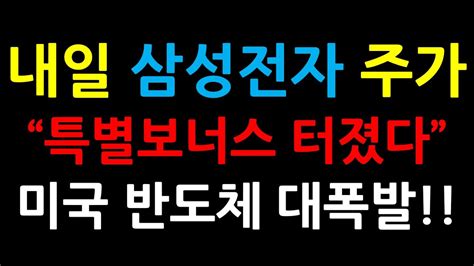 내일 삼성전자 주가 “특별보너스 터졌다” 미국 반도체 대폭발 Youtube