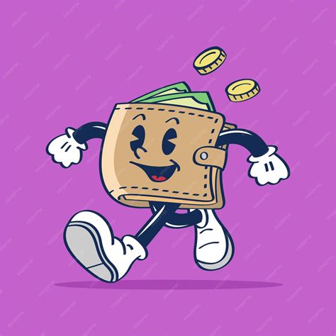 Premium Vector A Cartoon Character Of A Wallet Running Hand Drawing