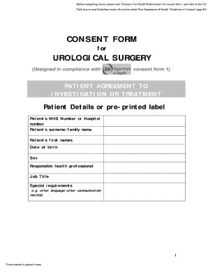 Fillable Online Nlynn Co CONSENT FORM UROLOGICAL SURGERY N Lynn