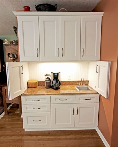 White Refaced Kitchen Cabinets With New Hardware Coffee Bar Country