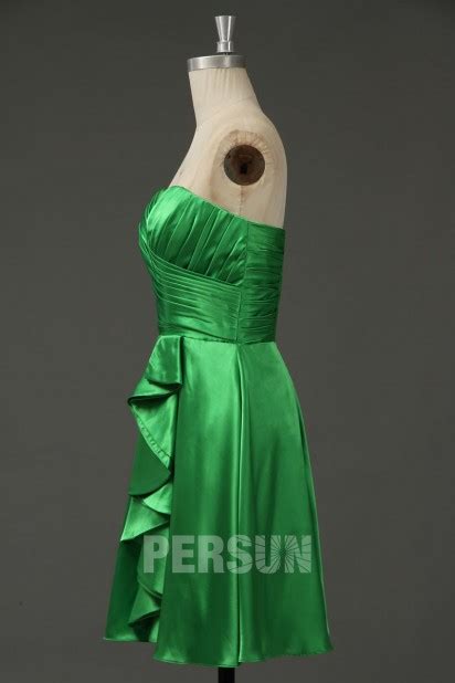 Robe Verte Courte Bustier C Ur En Satin Soyeux Jupe Volants Pour