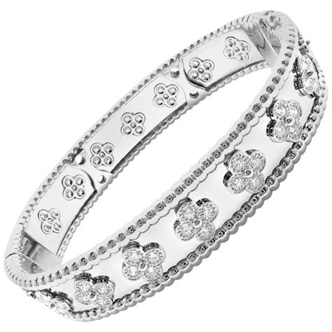 Van Cleef and Arpels Perlée Diamond Clover White Gold Bangle Bracelet ...