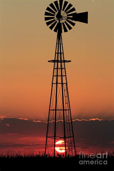 Colorful Kansas Sunset With A Windmill Silhouette Digital Art By Robert