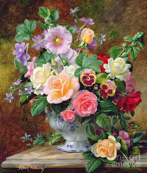 Roses Pansies And Other Flowers In A Vase Painting By Albert Williams