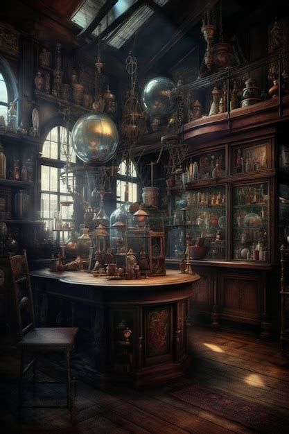 Premium Ai Image A Room With A Table And A Large Glass Globes