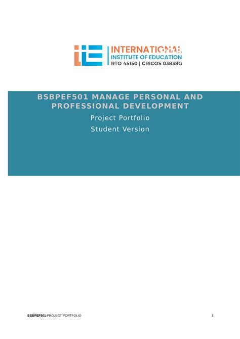 Bsbpef 501 Project Portfolio 2 BSBPEF501 MANAGE PERSONAL AND